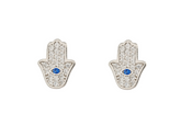 Hand of Fatima with Evil Eye 925 Sterling Silver Earrings studded with CZ